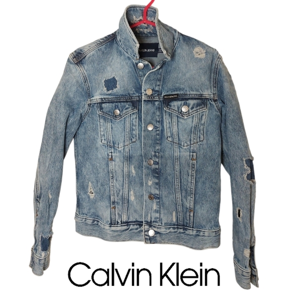 Calvin Klien Distressed Patched 100%Cotton Denim Jacket - Picture 1 of 10